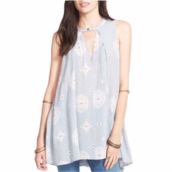 NWOT Free People Womens Dress Size / Top (S) Medallion Print, Light blue gray . - Picture 2 of 9